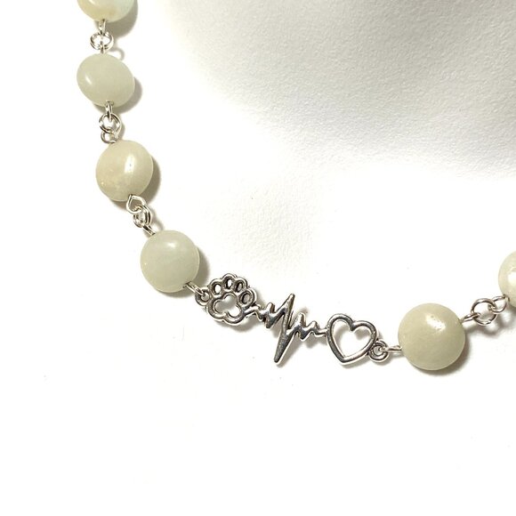 Genuine Pale Green Serpentine Necklace, Paw Print Heart Beat Pendant + Gemstone - Picture 1 of 13